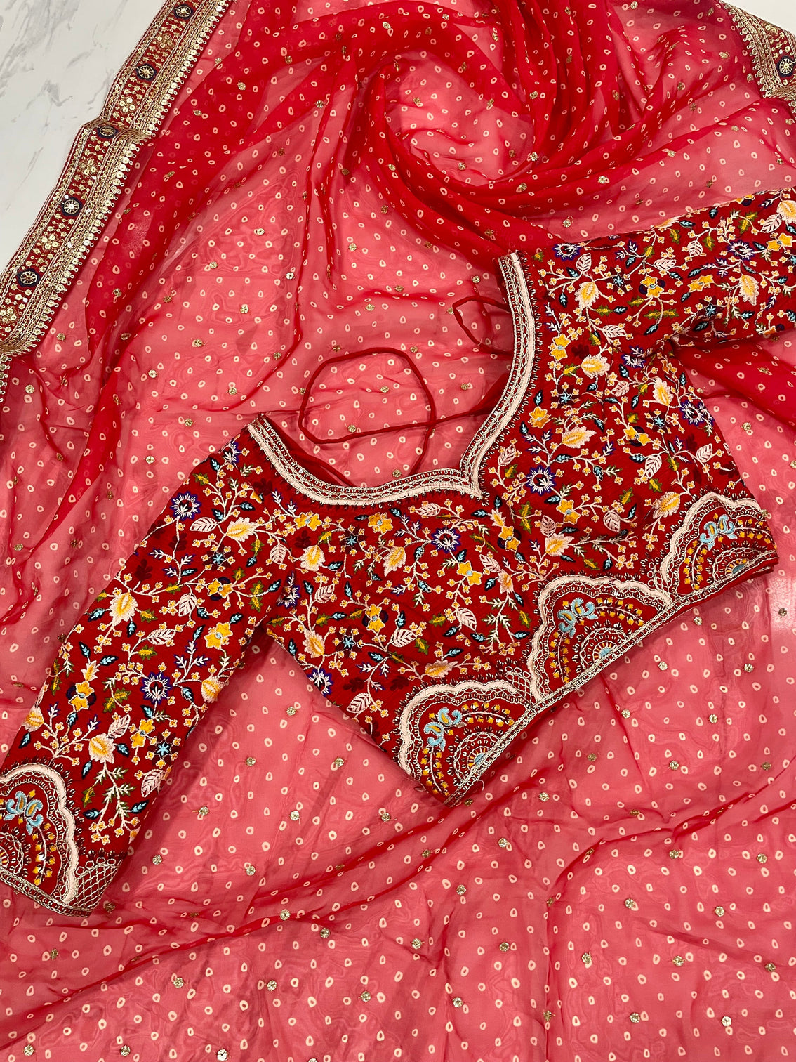 Red Saree in Organza With Resham and Sequence Work