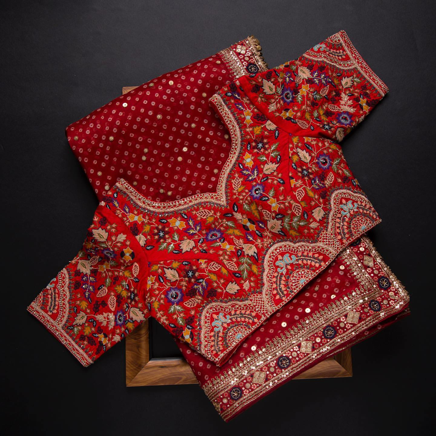 Red Saree in Organza With Resham and Sequence Work