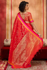 Scintilla Red Pure Zari Weaving Banarasi Silk Saree With Stylish Blouse Piece