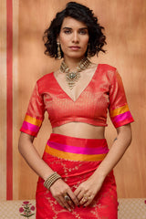 Scintilla Red Pure Zari Weaving Banarasi Silk Saree With Stylish Blouse Piece