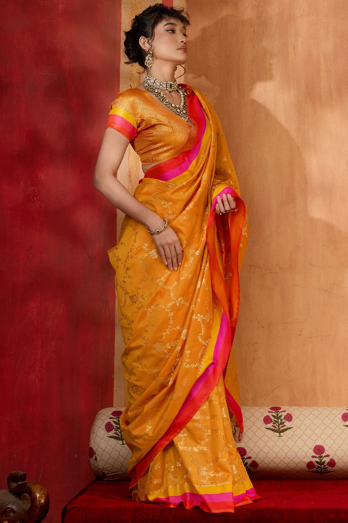 Verdant Mustard Pure Zari Weaving Banarasi Silk Saree With Evocative Blouse Piece