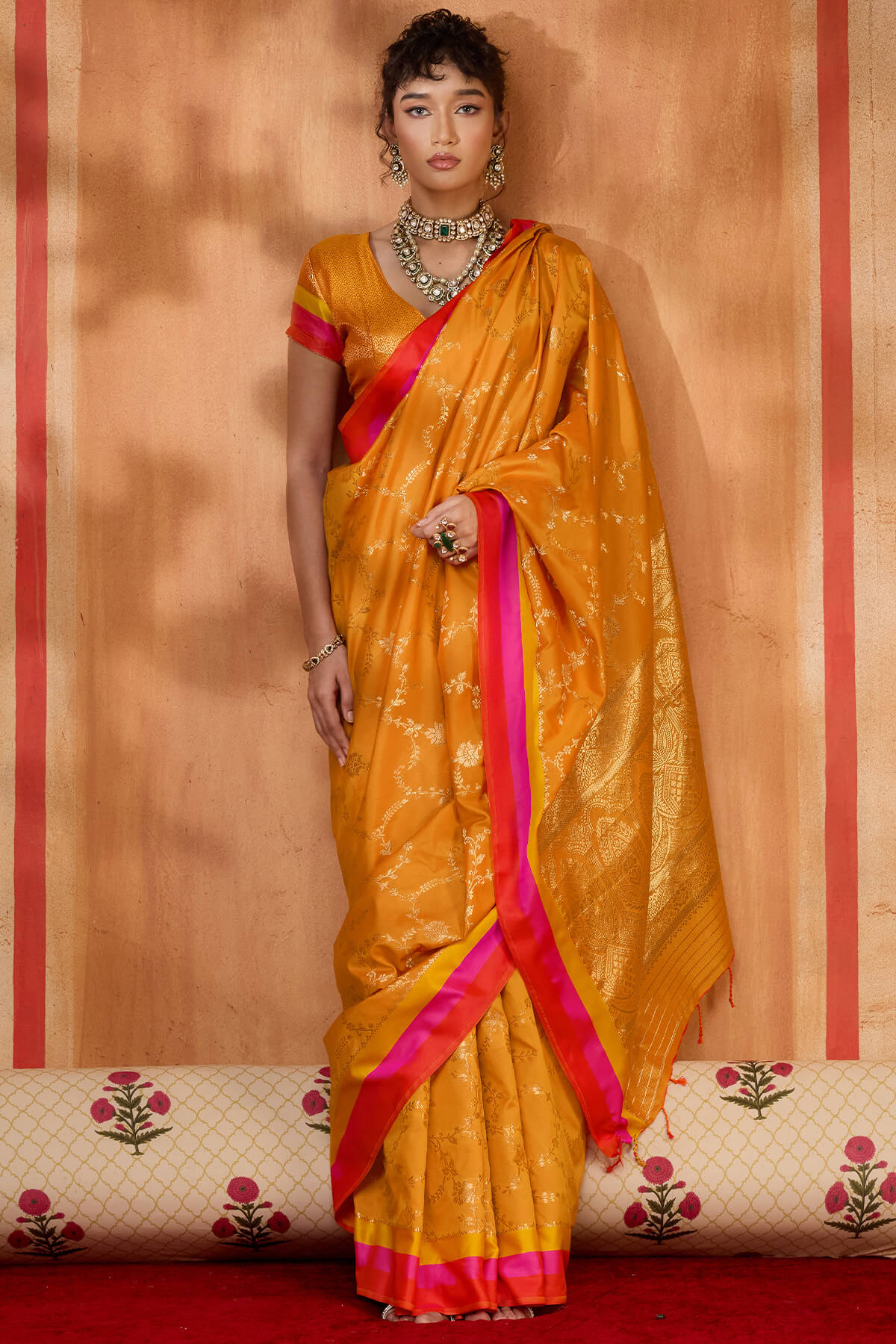 Verdant Mustard Pure Zari Weaving Banarasi Silk Saree With Evocative Blouse Piece