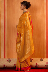 Verdant Mustard Pure Zari Weaving Banarasi Silk Saree With Evocative Blouse Piece
