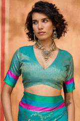 Majestic Firozi Pure Zari Weaving Banarasi Silk Saree With Dissemble Blouse Piece