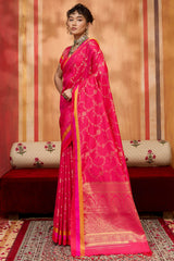 Exquisite Pink Pure Zari Weaving Banarasi Silk Saree With Smart Blouse Piece
