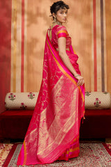 Exquisite Pink Pure Zari Weaving Banarasi Silk Saree With Smart Blouse Piece