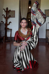 Attractive Beige and Black Digital Printed Satin Silk Saree With Super classy Blouse Piece