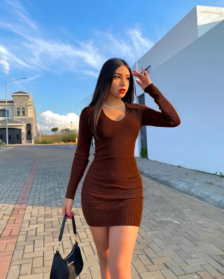 Ribbed Full Sleeves Dress