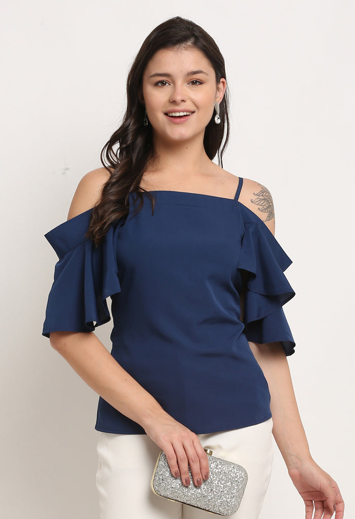 Navy blue polyester solid top