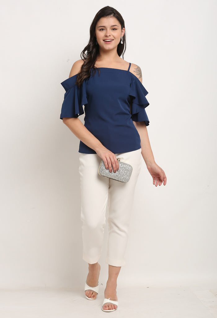Navy blue polyester solid top