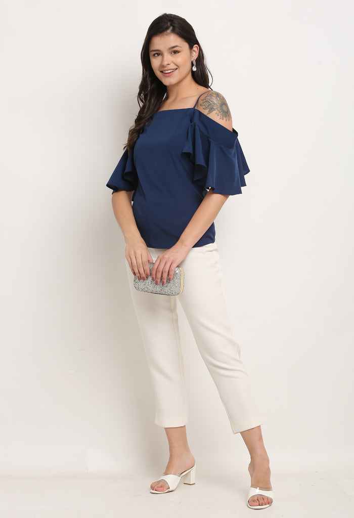 Navy blue polyester solid top