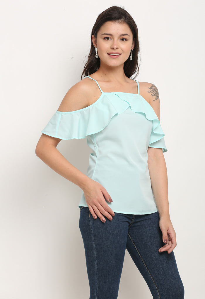 Mint green polyester solid top