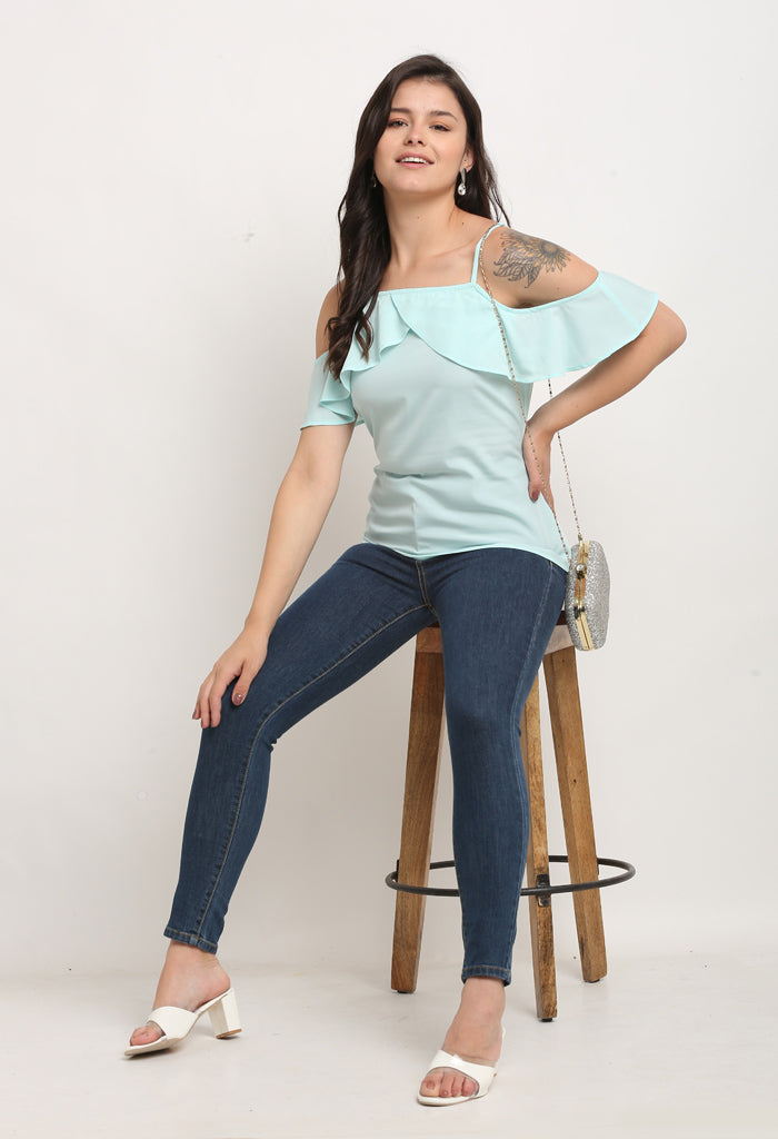 Mint green polyester solid top