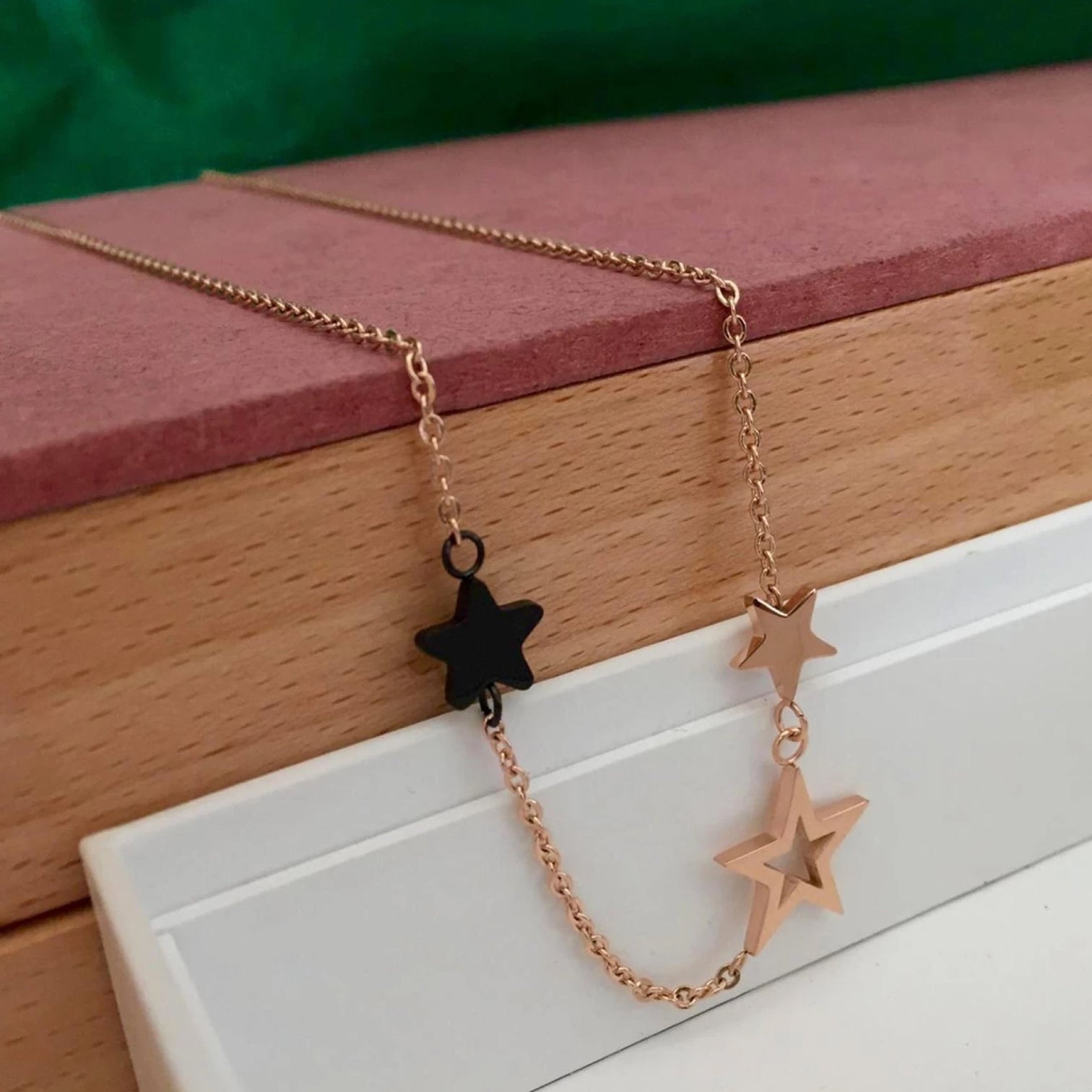 Rose Gold 3 Star Pendant with Rose Gold Chain Gold-plated Plated Brass Chain