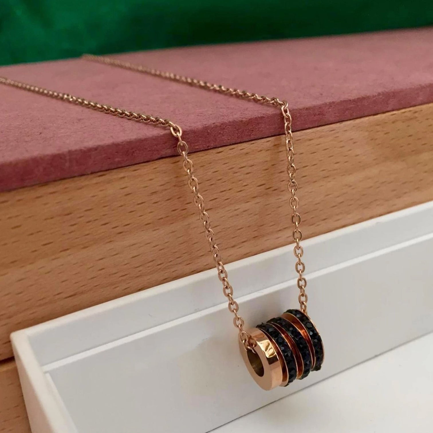 Rose Gold Brass chain with Black Diamond