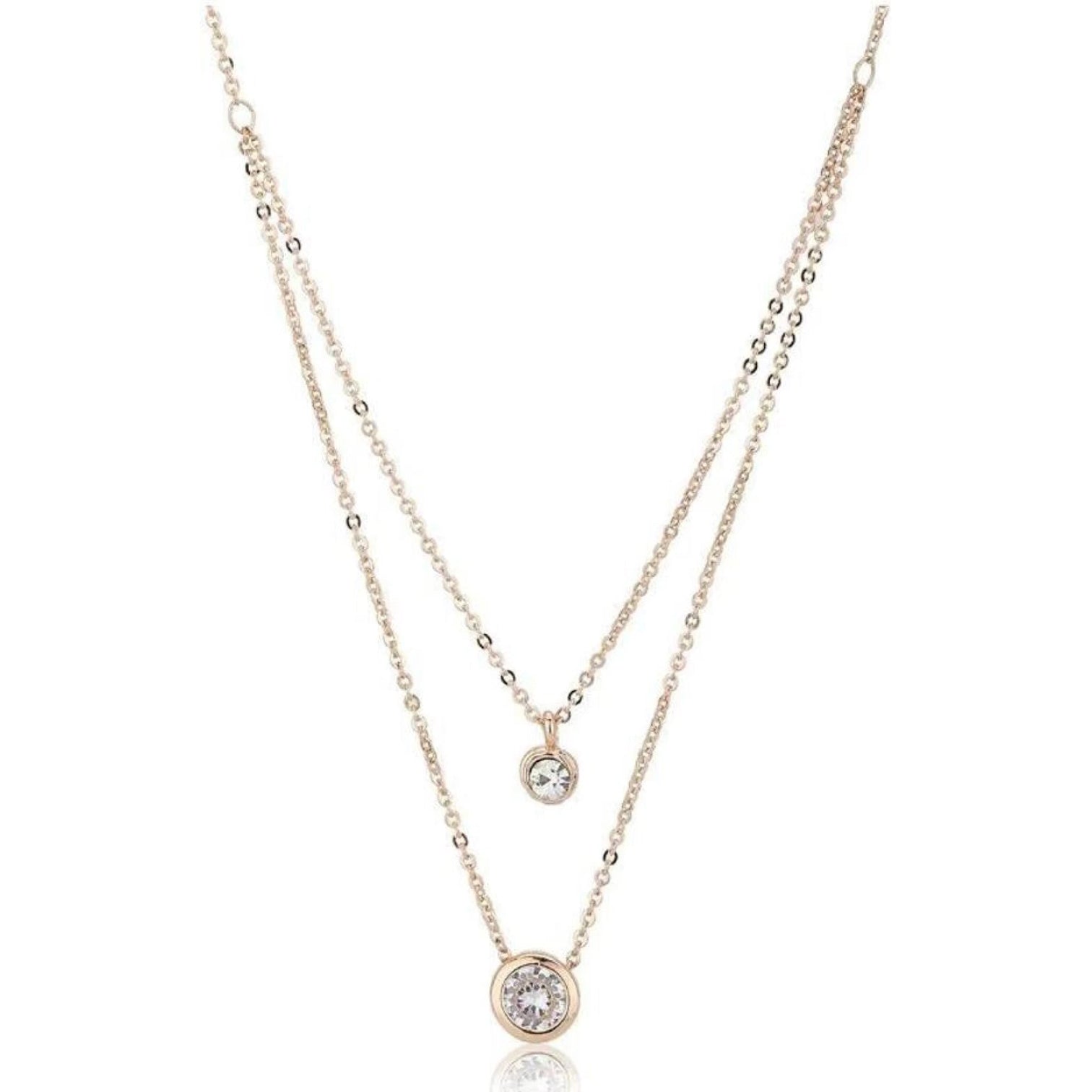 Rose Gold & White Brass Rose Gold-Plated Layered Necklace Brass Swarovski Crystal Brass Pendant Set