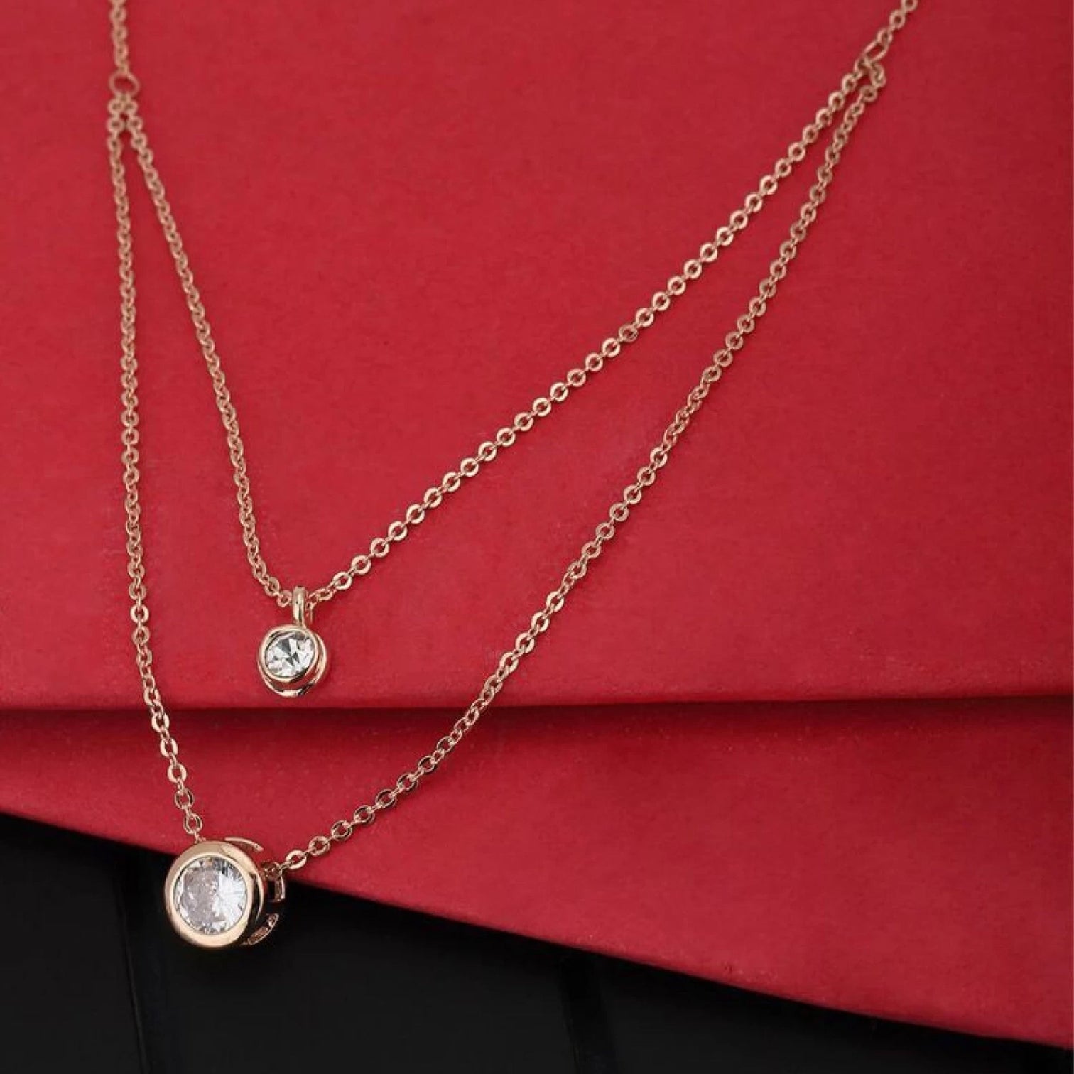 Rose Gold & White Brass Rose Gold-Plated Layered Necklace Brass Swarovski Crystal Brass Pendant Set