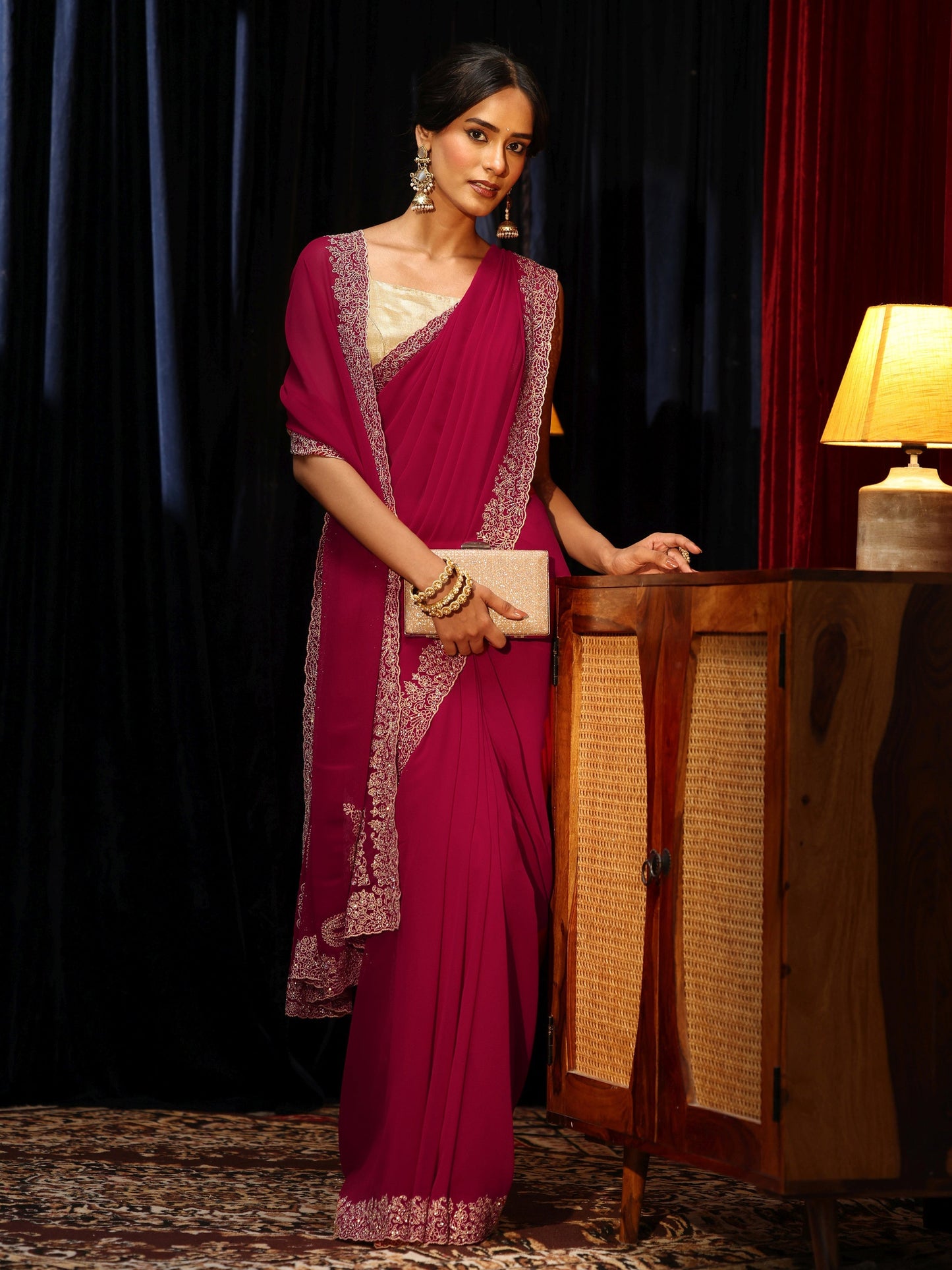 Libas Rose Red Georgette Saree