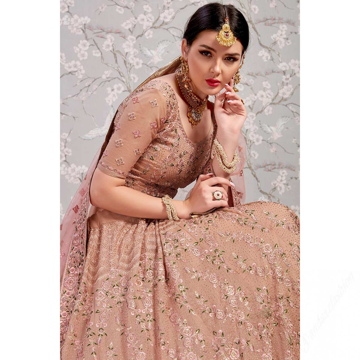 Rose Embroidered Georgette Semi Stitched Lehenga