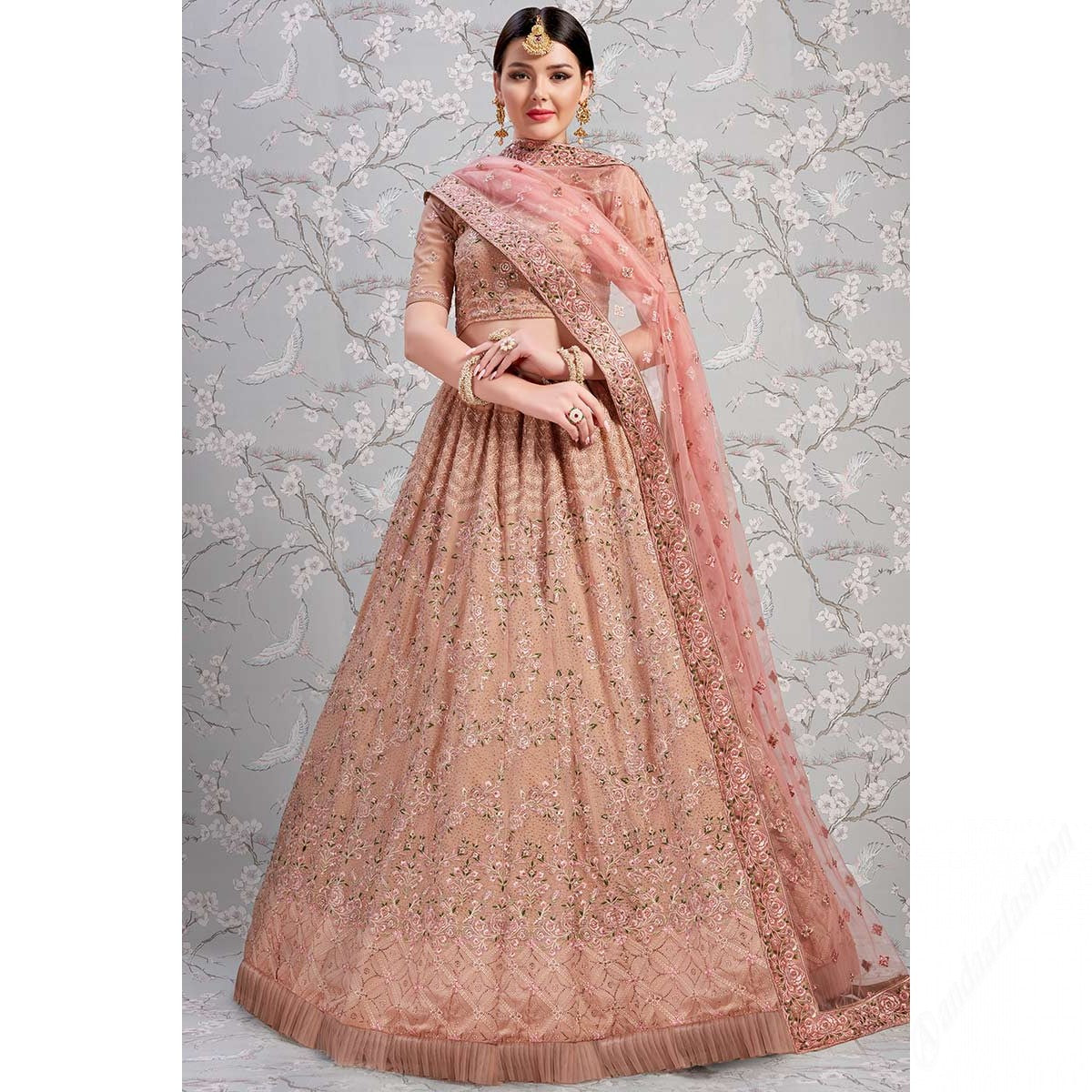 Rose Embroidered Georgette Semi Stitched Lehenga