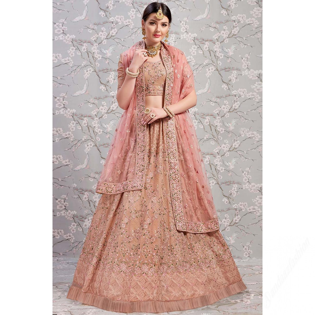 Rose Embroidered Georgette Semi Stitched Lehenga