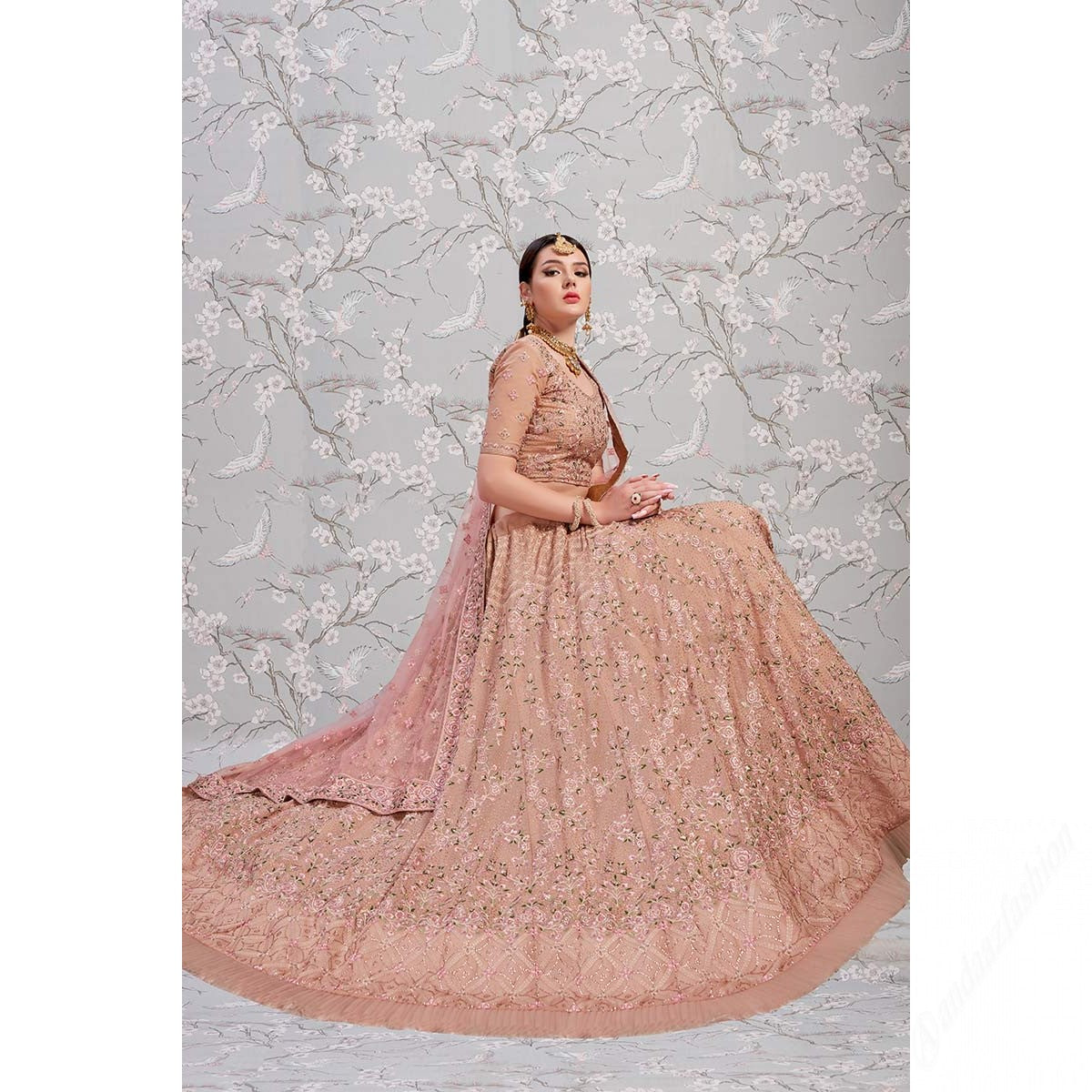 Rose Embroidered Georgette Semi Stitched Lehenga