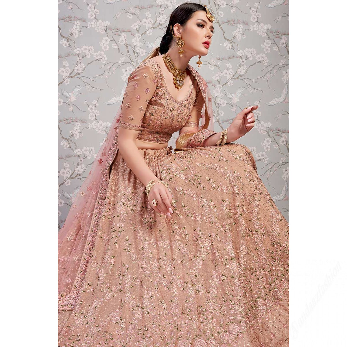 Rose Embroidered Georgette Semi Stitched Lehenga