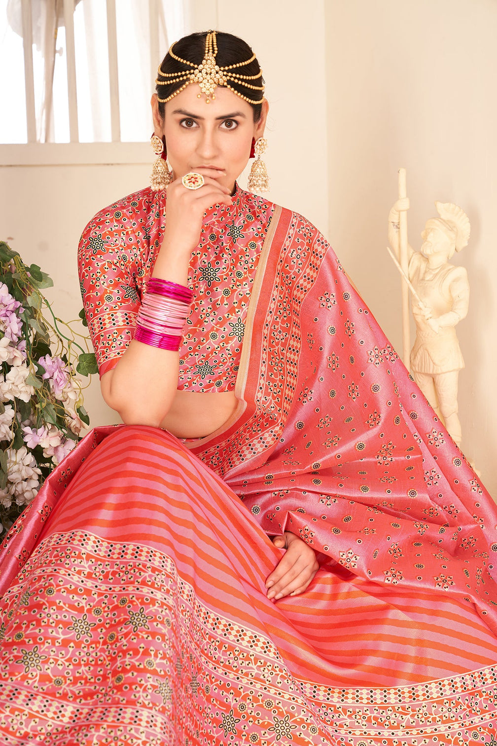 Rouge Peach Art Silk Digital Printed Umbrella Lehenga Party Wear