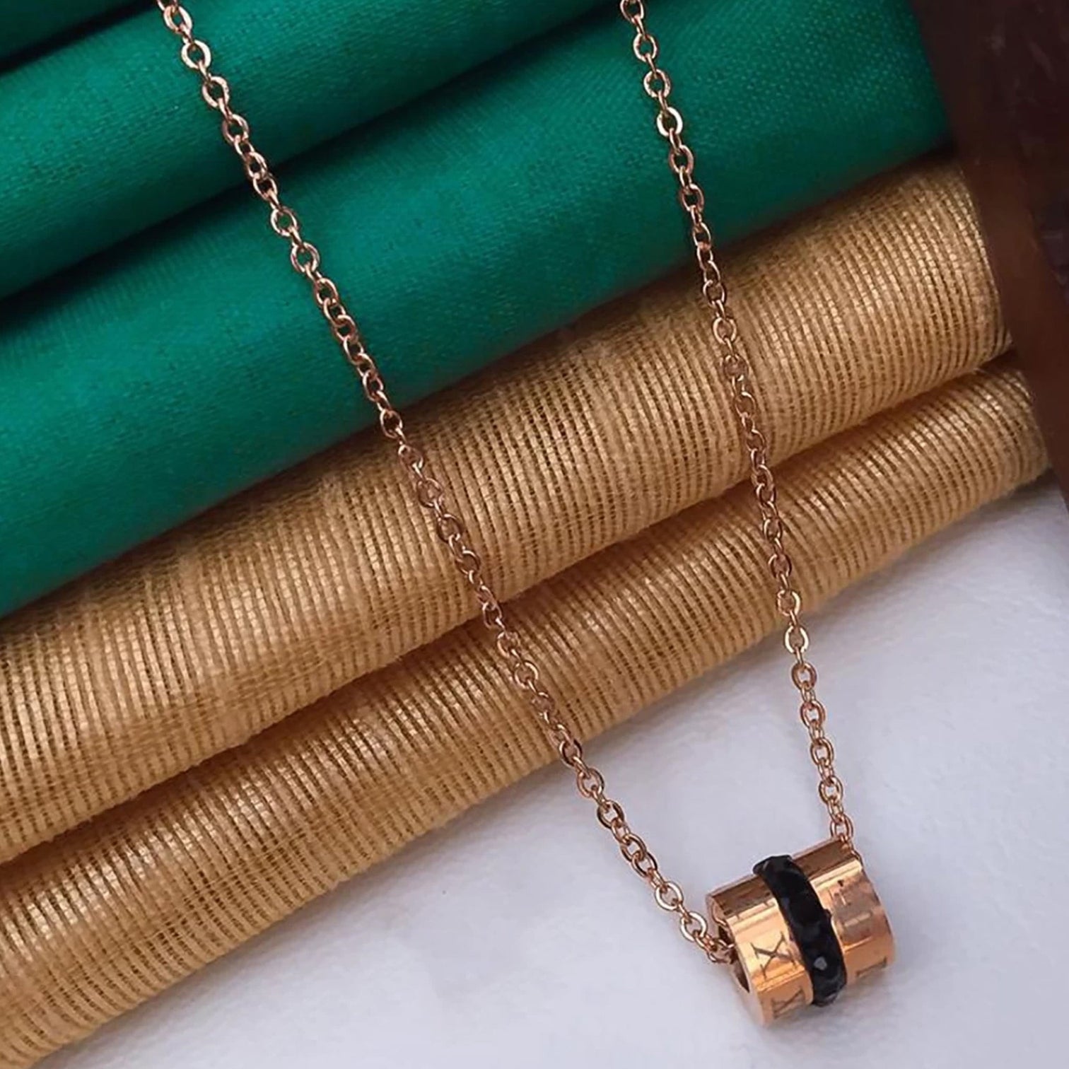 Round Gold Dimond Black Ball Pendant with Rose Gold Chains Swarovski Crystal Brass Plated Brass Chain