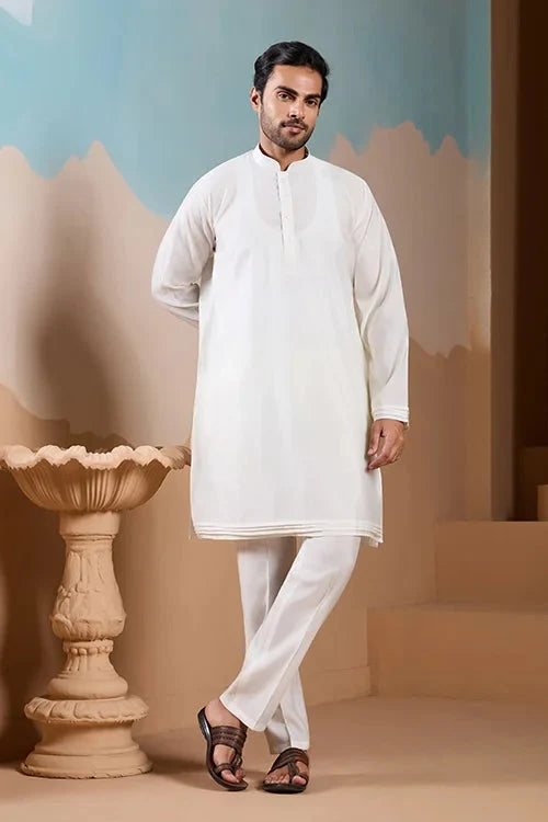 Royal Trendy White Koti Kurta Set for Men’s Wear Collection