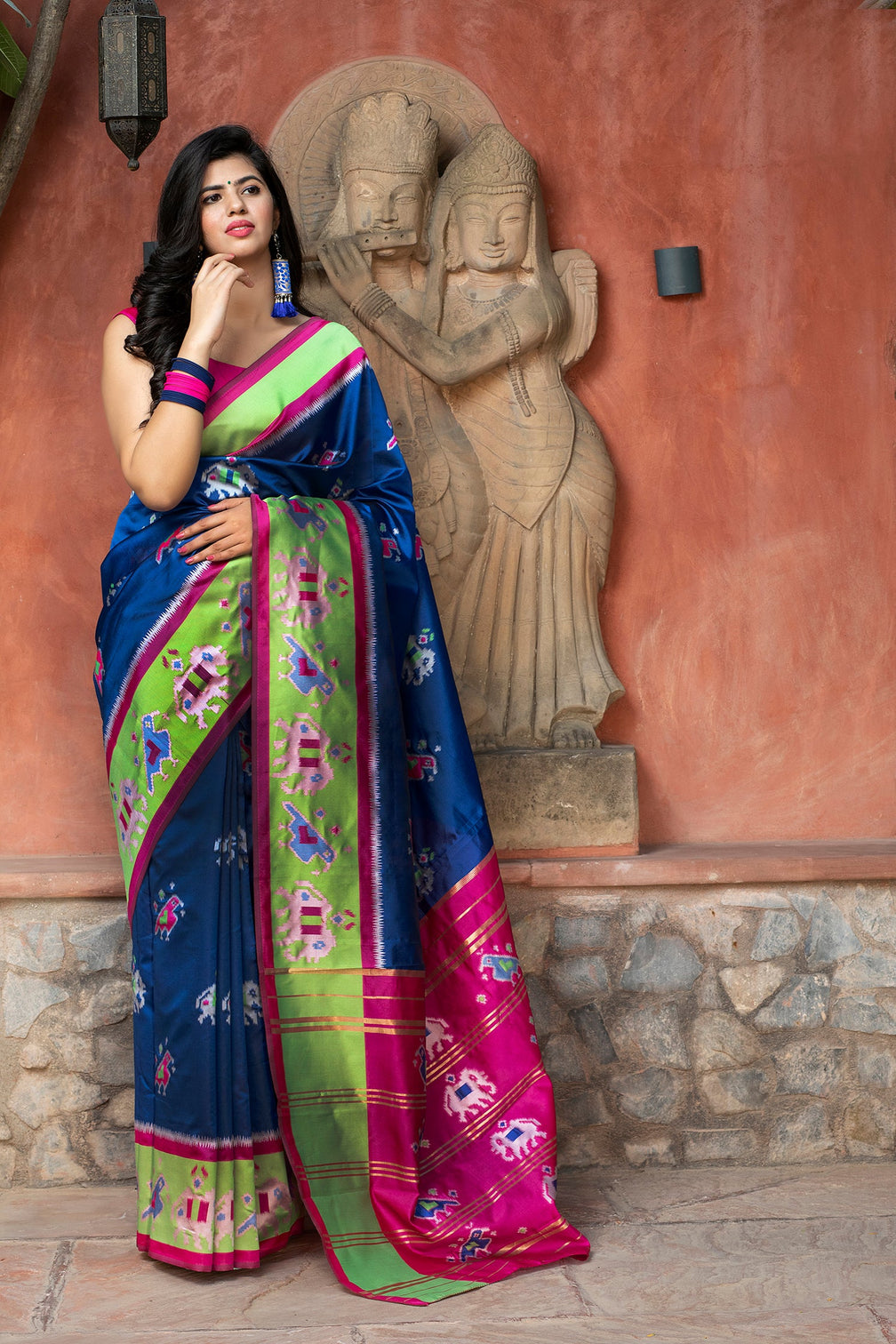 Royal Blue Patola Silk Festival Wear Saree With Blouse
