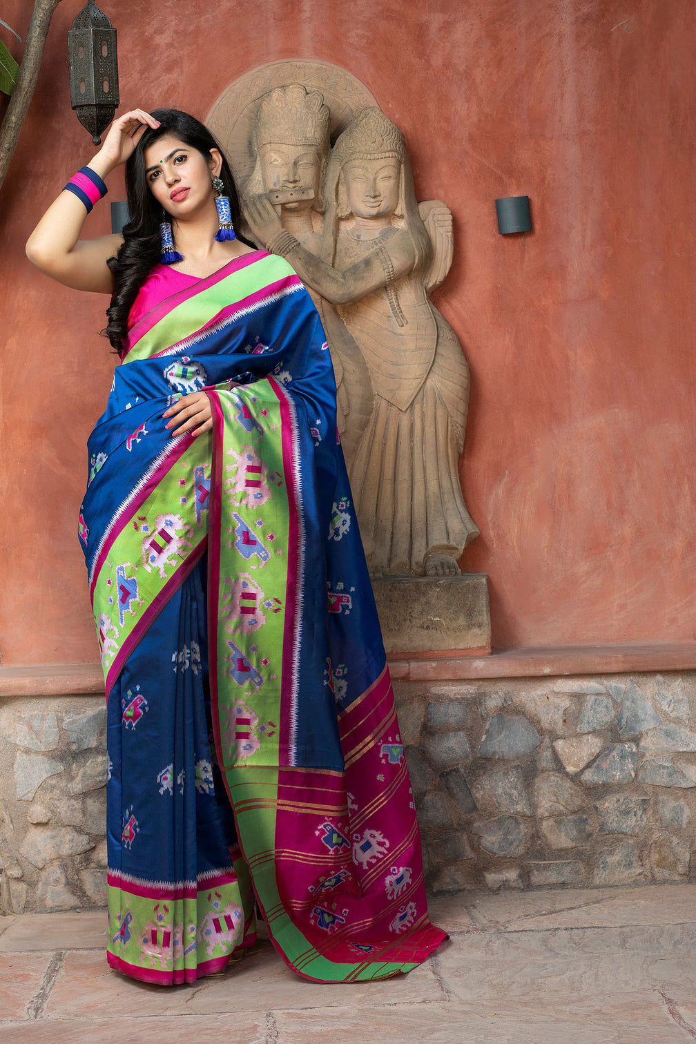Royal Blue Patola Silk Festival Wear Saree With Blouse