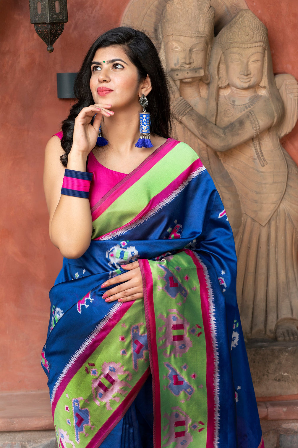 Royal Blue Patola Silk Festival Wear Saree With Blouse