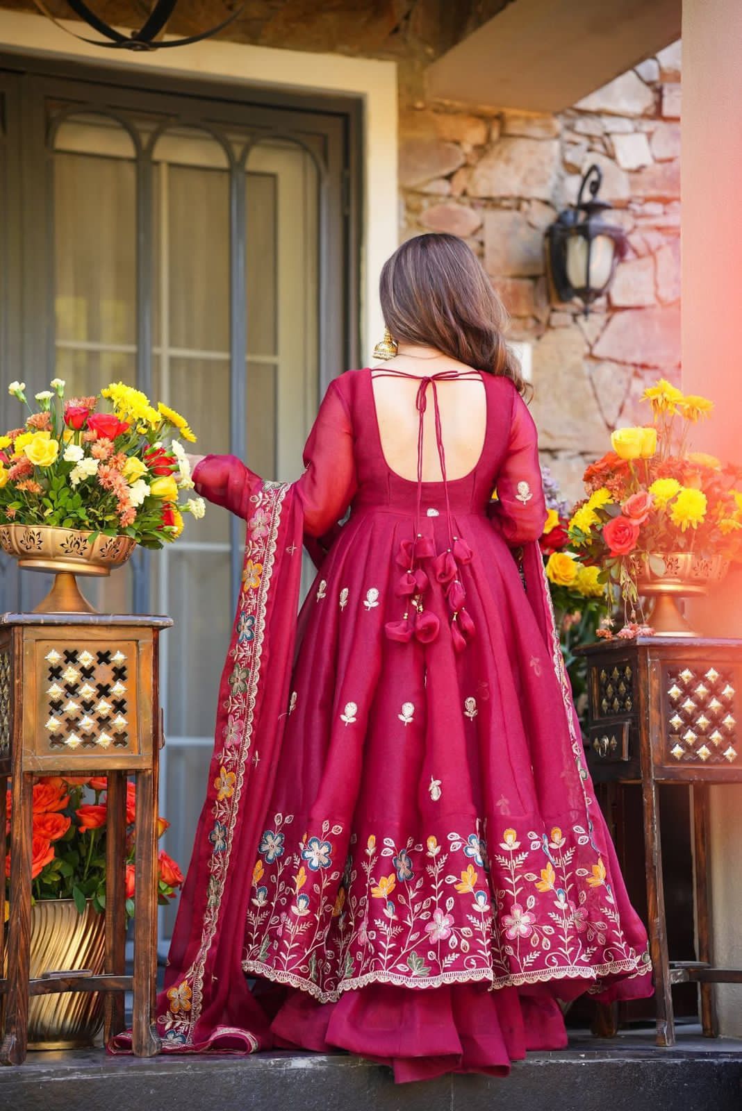 Royal Floral Thread Embroidered Anarkali One-Piece Gown
