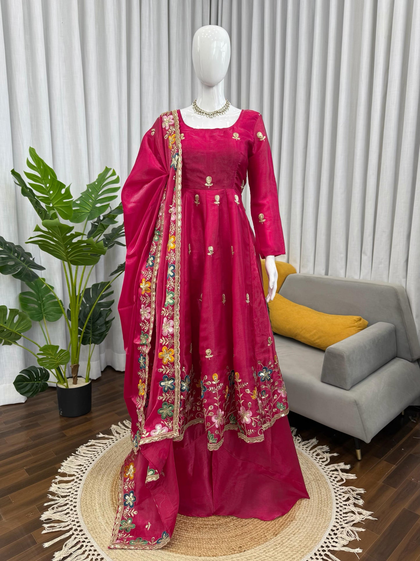 Royal Floral Thread Embroidered Anarkali One-Piece Gown
