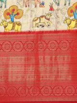 Beige Colour Digital Kalamkari Print Pattu Banarasi Silk Saree