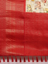 Beige Colour Digital Kalamkari Print Pattu Banarasi Silk Saree