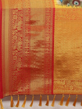 Village Kalamkari Print Kanchi Pattu Silk Saree