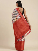 White Colour Digital Kalamkari Print Pattu Banarasi Silk Saree