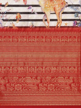 White Colour Digital Kalamkari Print Pattu Banarasi Silk Saree