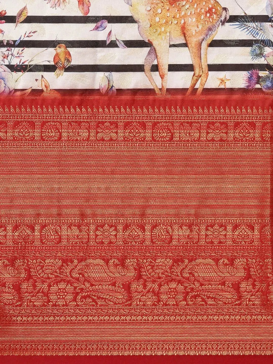 White Colour Digital Kalamkari Print Pattu Banarasi Silk Saree