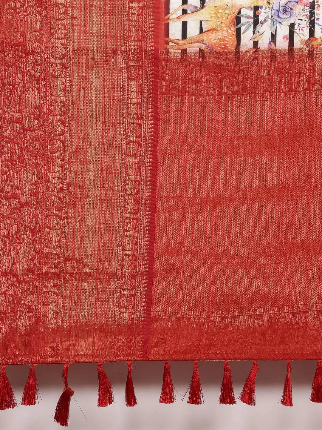 White Colour Digital Kalamkari Print Pattu Banarasi Silk Saree