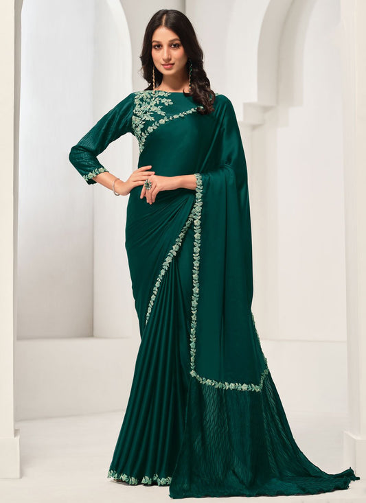 Absorbing Teal Border Classic Saree - Sarees