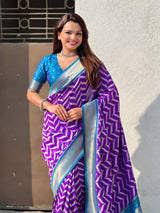 Premium Soft Silk Ikat Weave Pichwai Pallu Saree with Contrast Brocade Blouse