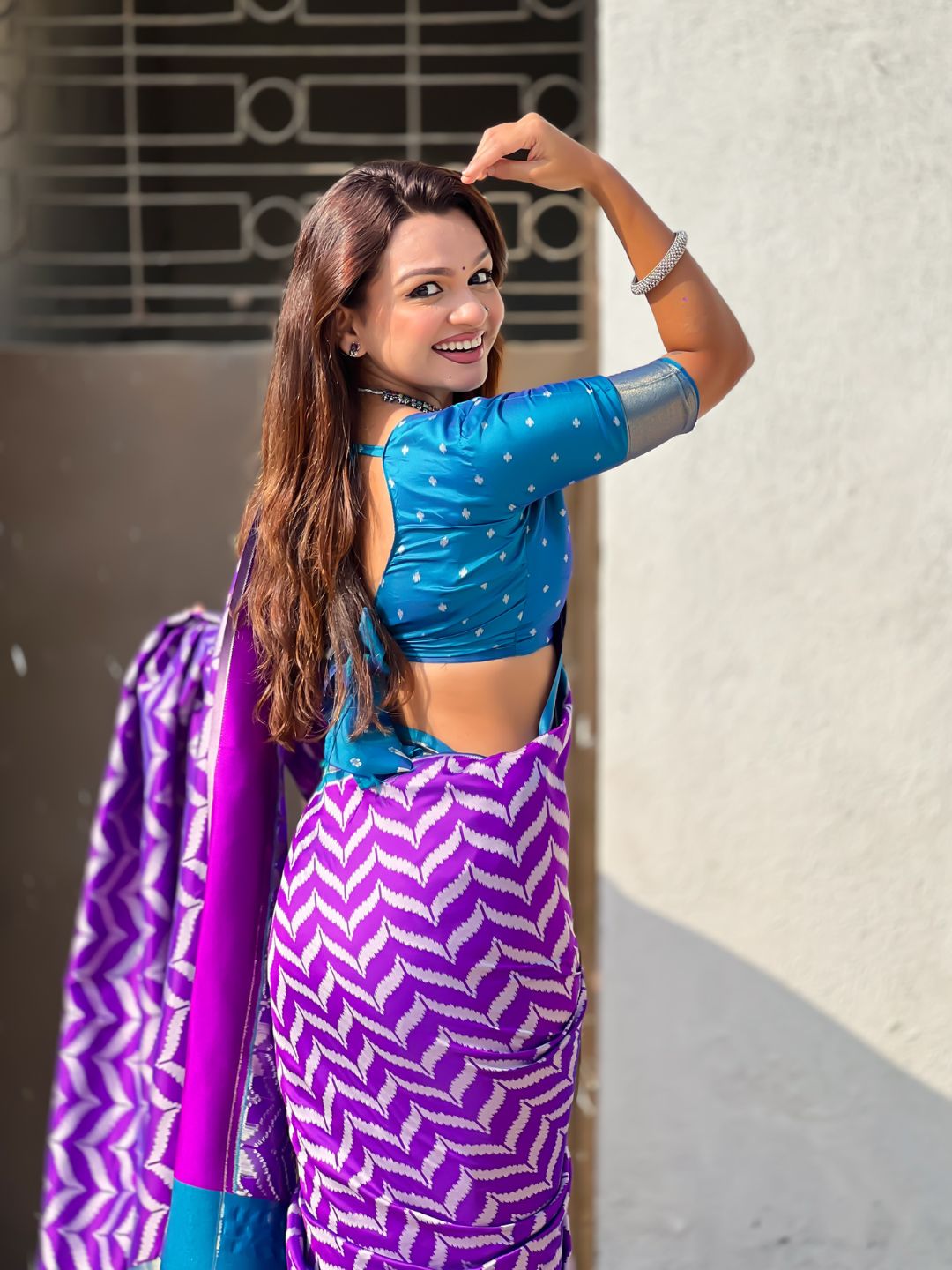 Premium Soft Silk Ikat Weave Pichwai Pallu Saree with Contrast Brocade Blouse