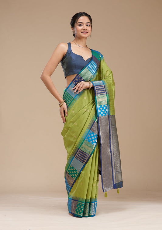 Leaf Green Printed Art Silk Saree