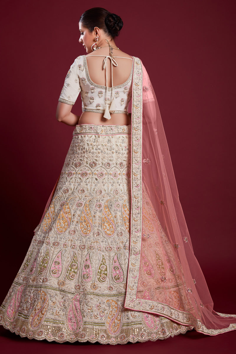 Radiant Off White Georgette Lehenga With Embroidered and Thread Work