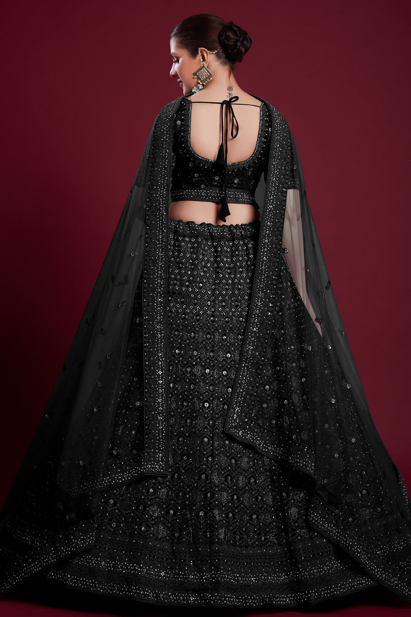 Gorgeous Black Georgette Lehenga With Zarkan Work and Embroidered