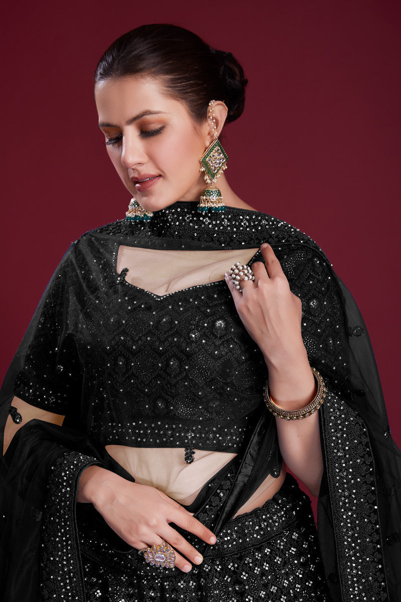 Gorgeous Black Georgette Lehenga With Zarkan Work and Embroidered