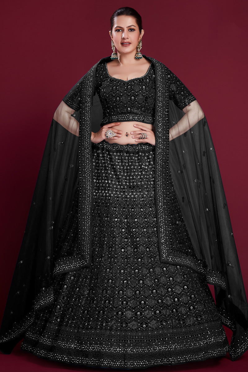 Gorgeous Black Georgette Lehenga With Zarkan Work and Embroidered